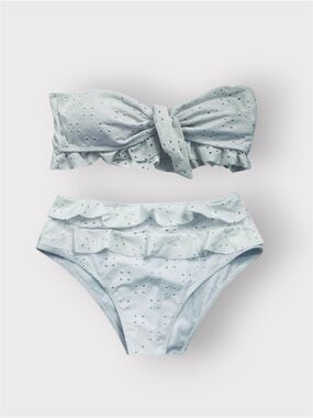 White strapless eyelet ruffle two piece bikini bathing suit size large